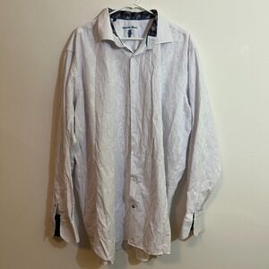 Visconti Black 3XLT Button Down Shirt Mens White Textured Flip Cuff Blue